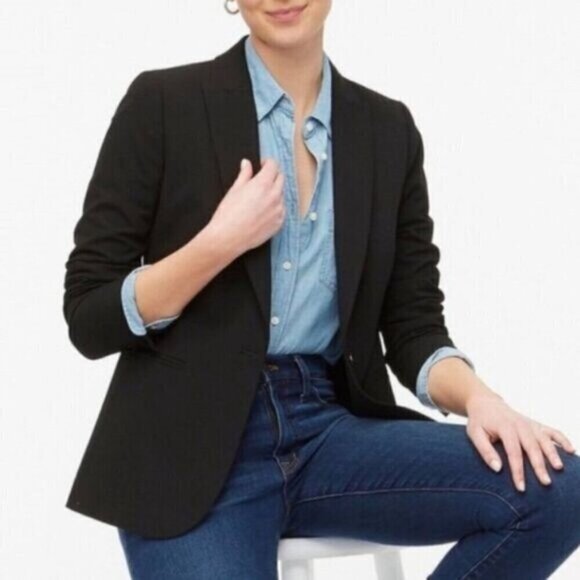 J Crew Lightweight Wool Blazer Black Flap Pockets 2 Button Vented Jacket 2 - Picture 4 of 13